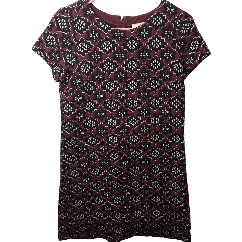 LOFT Outlet Women's Petite S Purple Quilted Geometric Shift Dress Whimsigoth - Picture 3 of 10